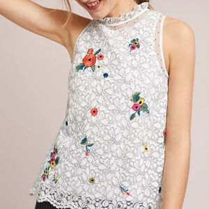 Maeve White Lace Top with Floral Embroidery sz S